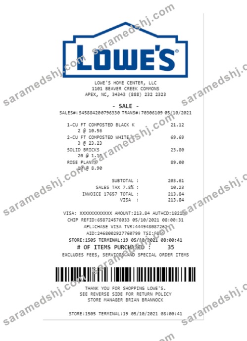 LOWE'S payment receipt